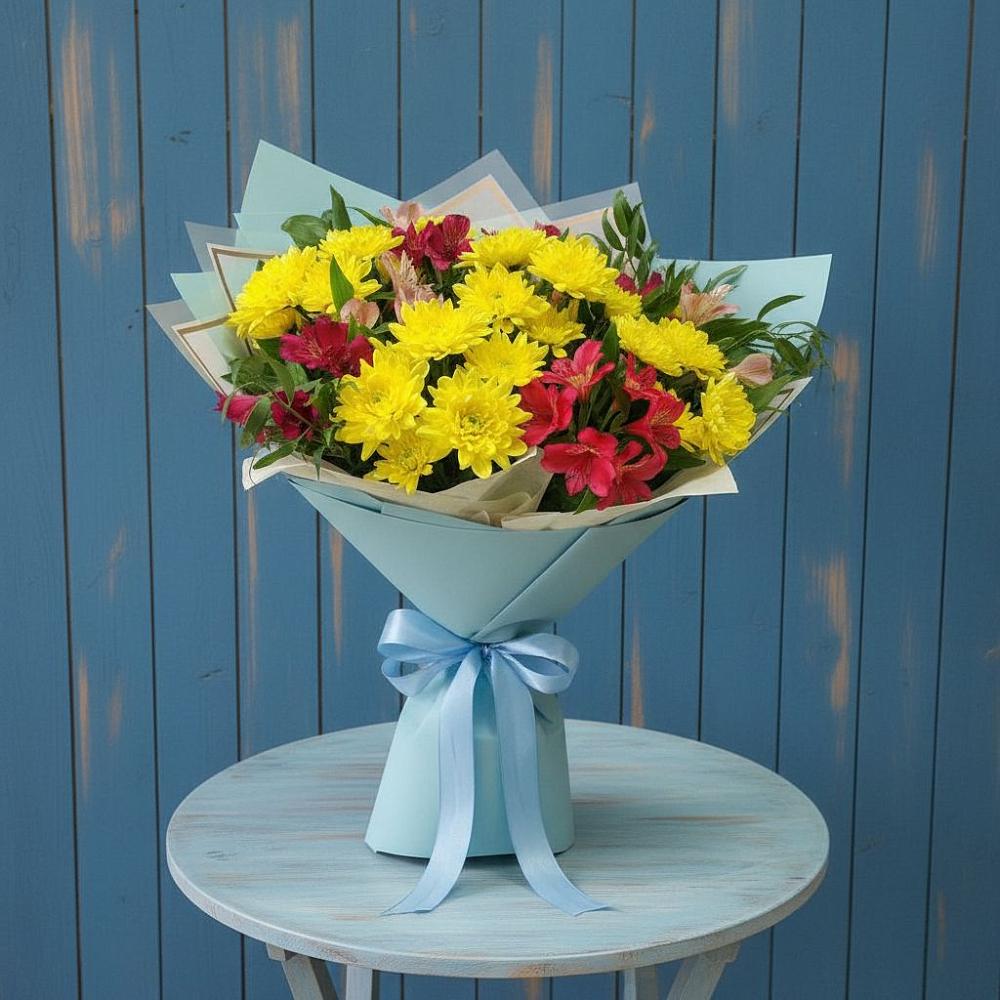 Букет цветов из: Альстромерии и Хризантемы в Дружбе