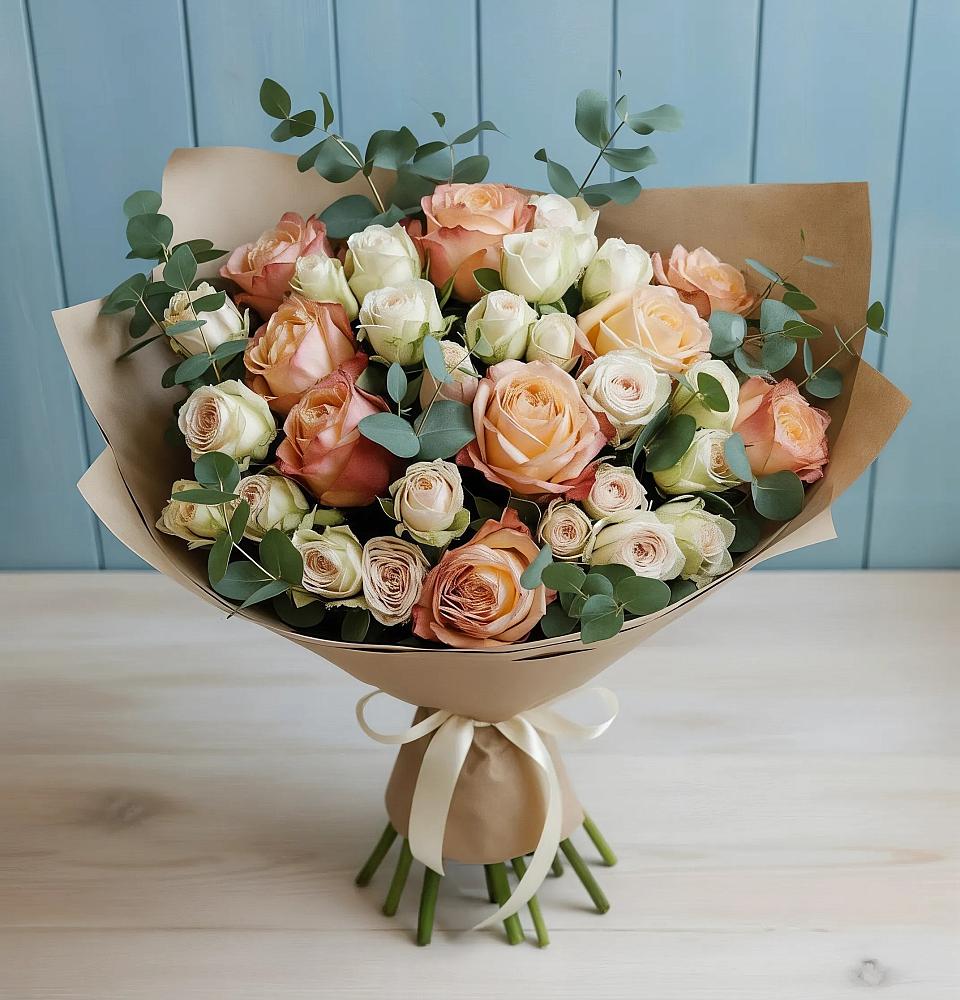 Букет цветов из: Альстромерии и Розы в Дружбе