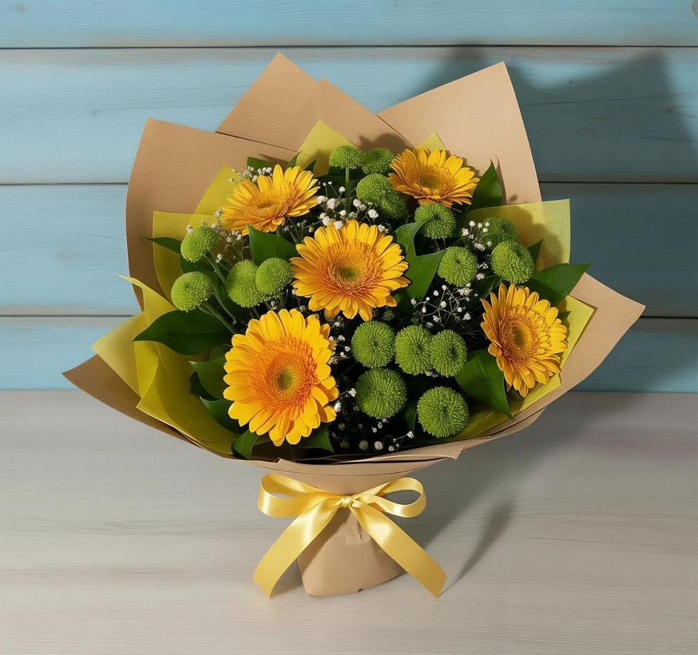 Букет цветов из: Герберы и Хризантемы в Дружбе