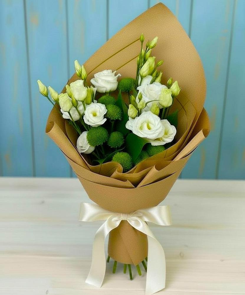 Букет цветов из: Хризантемы и Лизиантусы в Дружбе