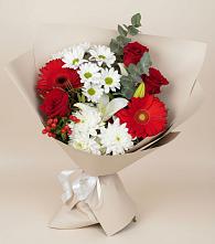 Букет цветов из:  Розы, Хризантемы, Герберы и Лилии в Дружбе