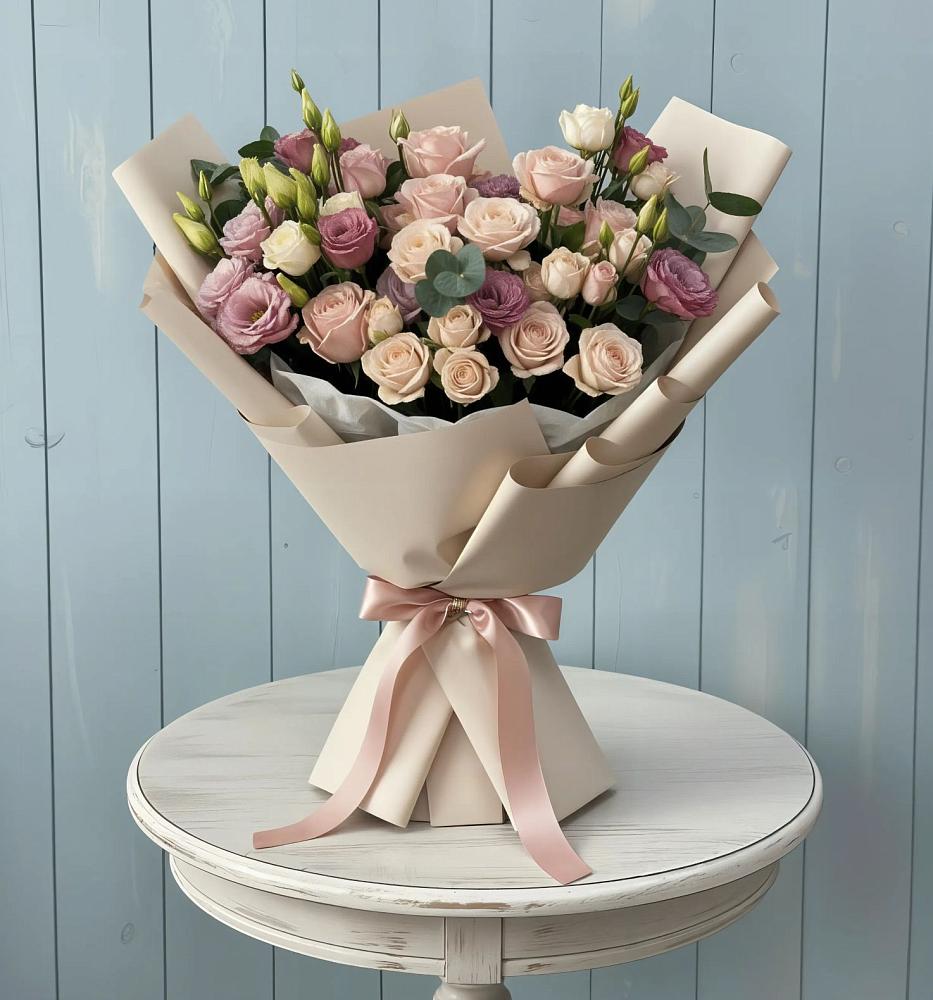 Букет цветов из: Розы и Лизиантусы в Дружбе