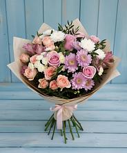 Букет цветов из:  Хризантемы, Розы и Альстромерии в Дружбе