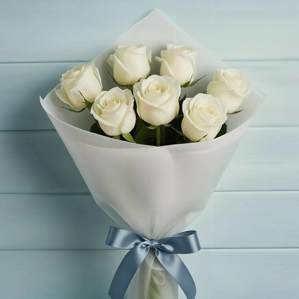Букет 7 Белых роз Эдлесс Лав в Дружбе