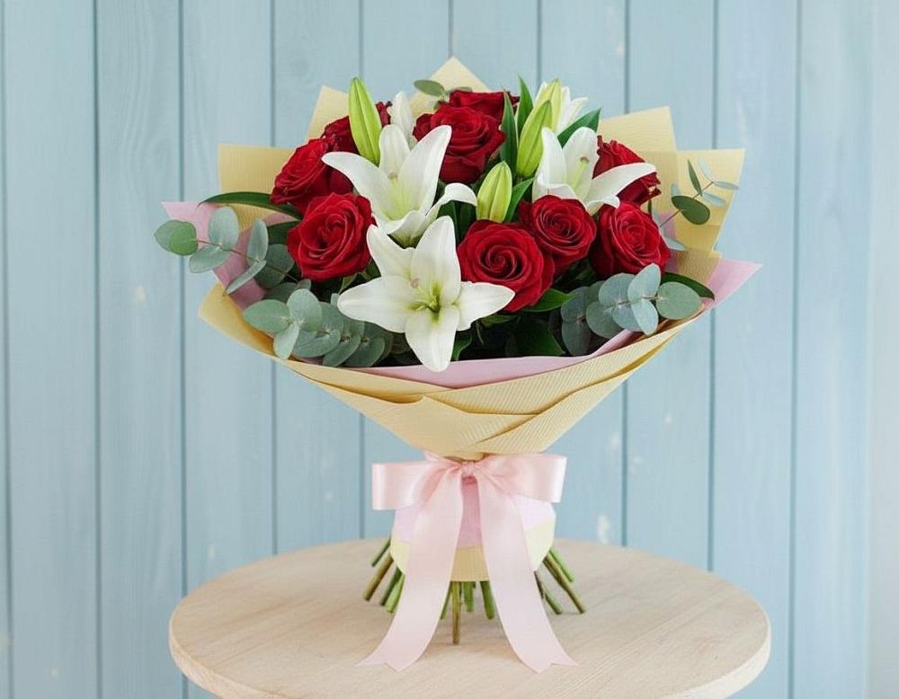 Букет цветов из: Лилии и Розы в Дружбе